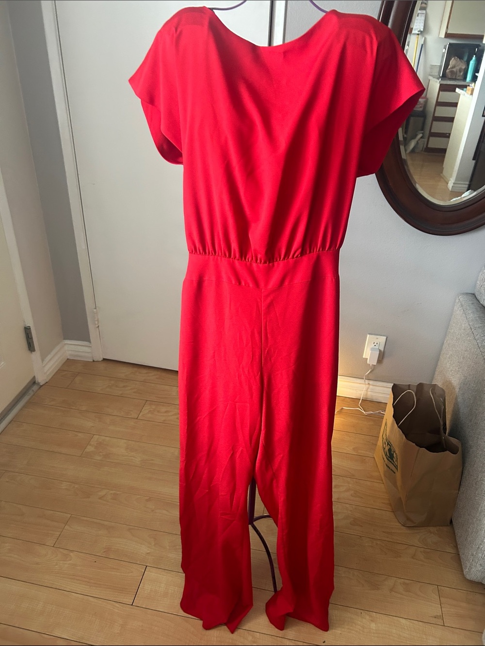 bebe Bright Red Jumpsuit with Wide Leg